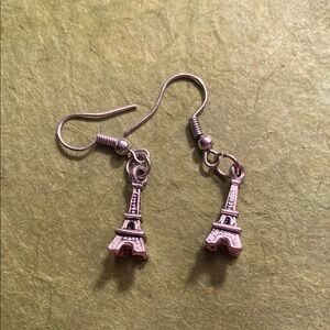 Silver toned small Eiffel Tower Dangle Earrings